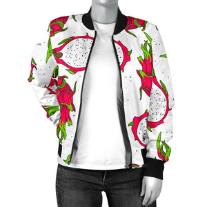 Dragon Fruits White Background Women'S Bomber Jacket