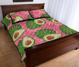 Avocado slices leaves pink back ground Quilt Bed Set
