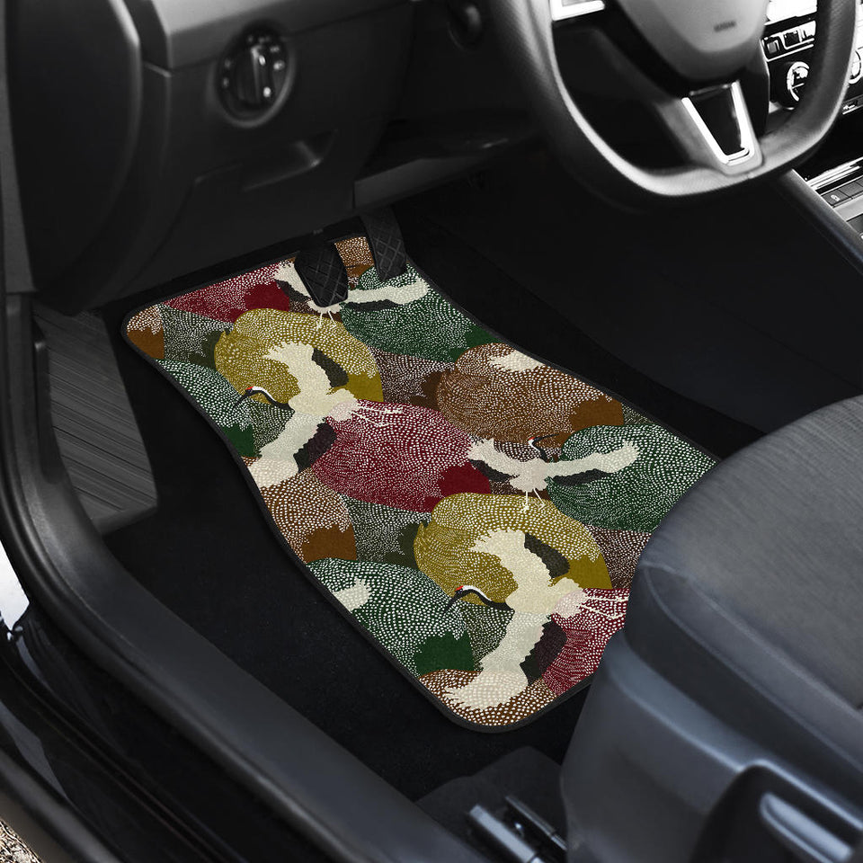 Japanese Cranes Flying Forest Dot Pattern Front Car Mats