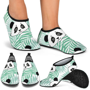 Panda Pattern Tropical Leaves Background Aqua Shoes