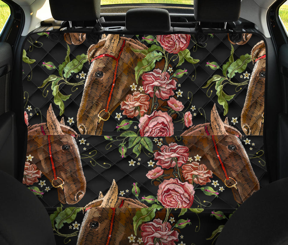 Horse Head Wild Roses Pattern Dog Car Seat Covers