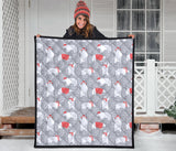 Cute Polar Bear Christmas Snow Pattern Premium Quilt