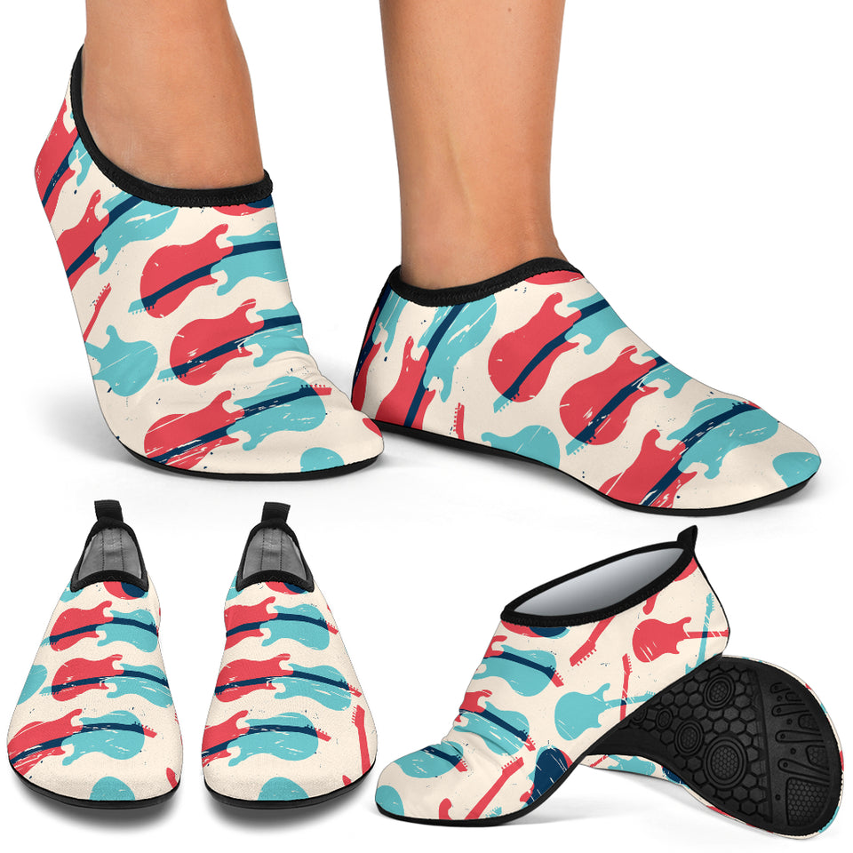 Red Blue Guitar Pattern Aqua Shoes