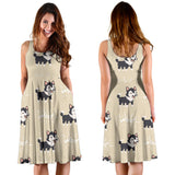 Cute Siberian Husky Sleeveless Midi Dress
