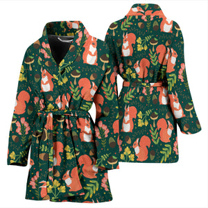 Squirrel Pattern Print Design 03 Women's Bathrobe