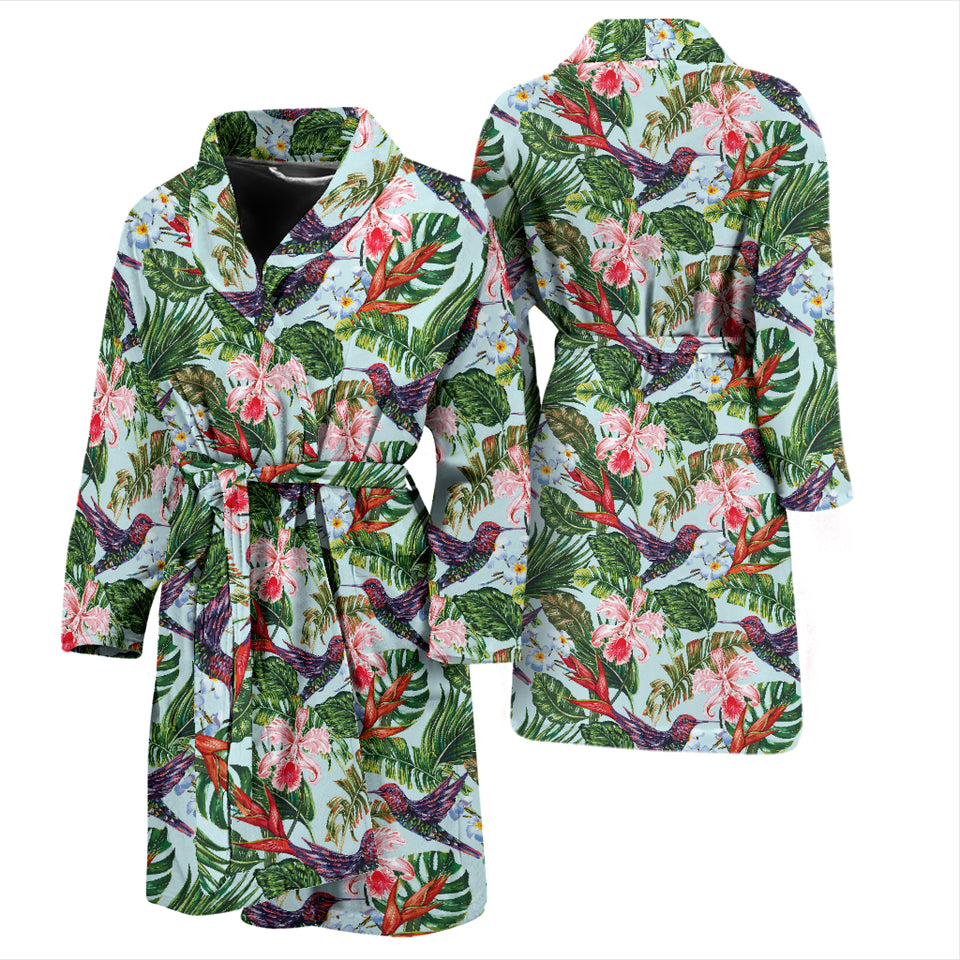 Hummingbird Pattern Print Design 05 Men's Bathrobe