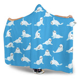 Cute Sea Lion Seal Pattern Background Hooded Blanket