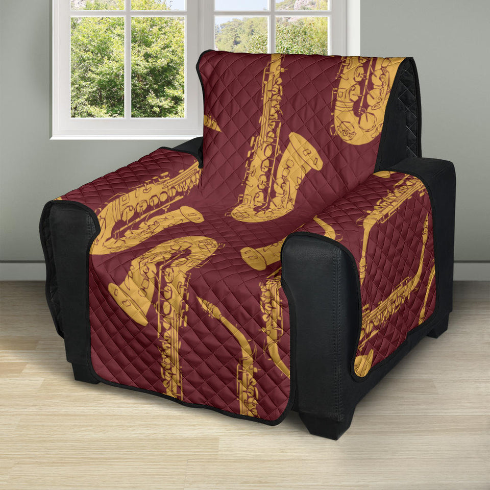 Hand drawn gold saxophone red background  Recliner Cover Protector