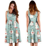 Cute Snowman Pattern Sleeveless Midi Dress