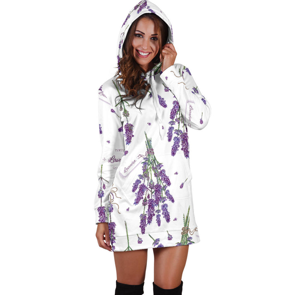 Lavender Flower Design Pattern Women'S Hoodie Dress