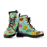 Colorful Donut Pattern Green Background Leather Boots