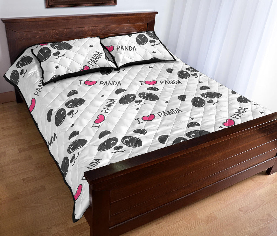 Hand Drawn faces of pandas pattern Quilt Bed Set