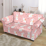 Cute White Rabbit Flower Pink Background Loveseat Couch Slipcover