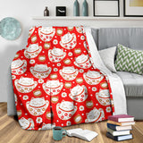 Cute Maneki Neko Lucky Cat Red Background Premium Blanket