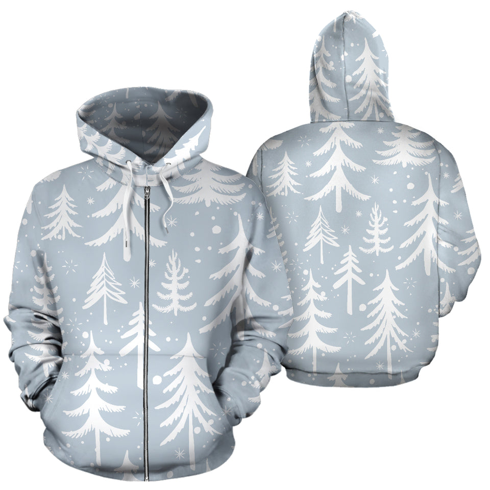Christmas Tree Winter Forest Pattern Zip Up Hoodie