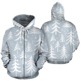 Christmas Tree Winter Forest Pattern Zip Up Hoodie