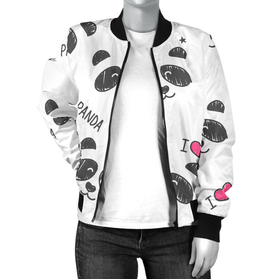 Hand Drawn Faces Of Pandas Pattern Women'S Bomber Jacket