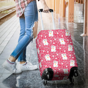 Maneki Neko Lucky Cat Sakura Pink Background Luggage Covers