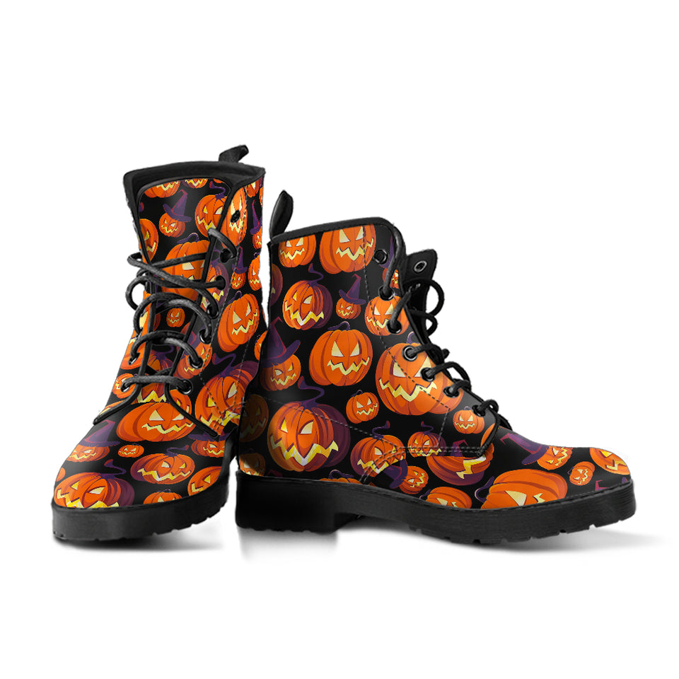 Halloween Pumpkin Pattern Leather Boots