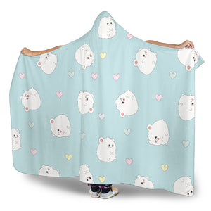 White Cute Hamsters Heart Pattern Hooded Blanket