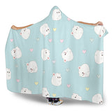 White Cute Hamsters Heart Pattern Hooded Blanket