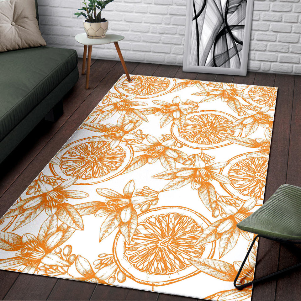 Hand Drawn Orange Fruit Pattern Area Rug