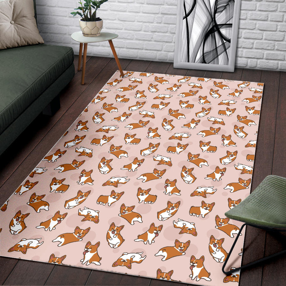 Cute Corgis Pattern Pink Background Area Rug