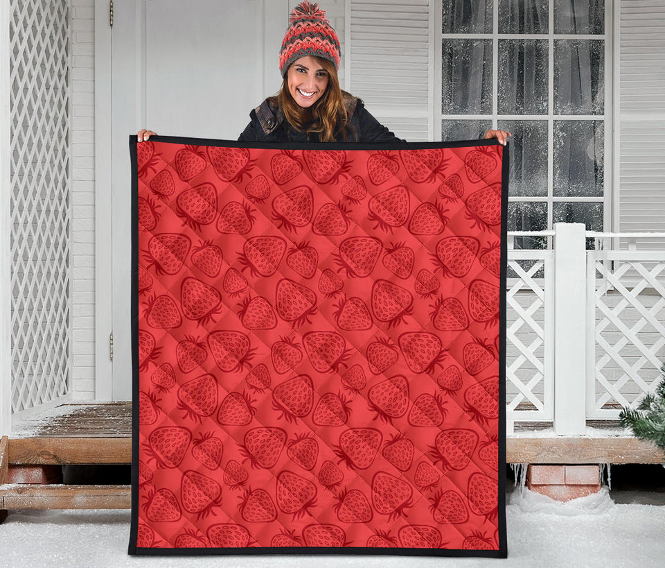 Strawberry Pattern Red Background Premium Quilt