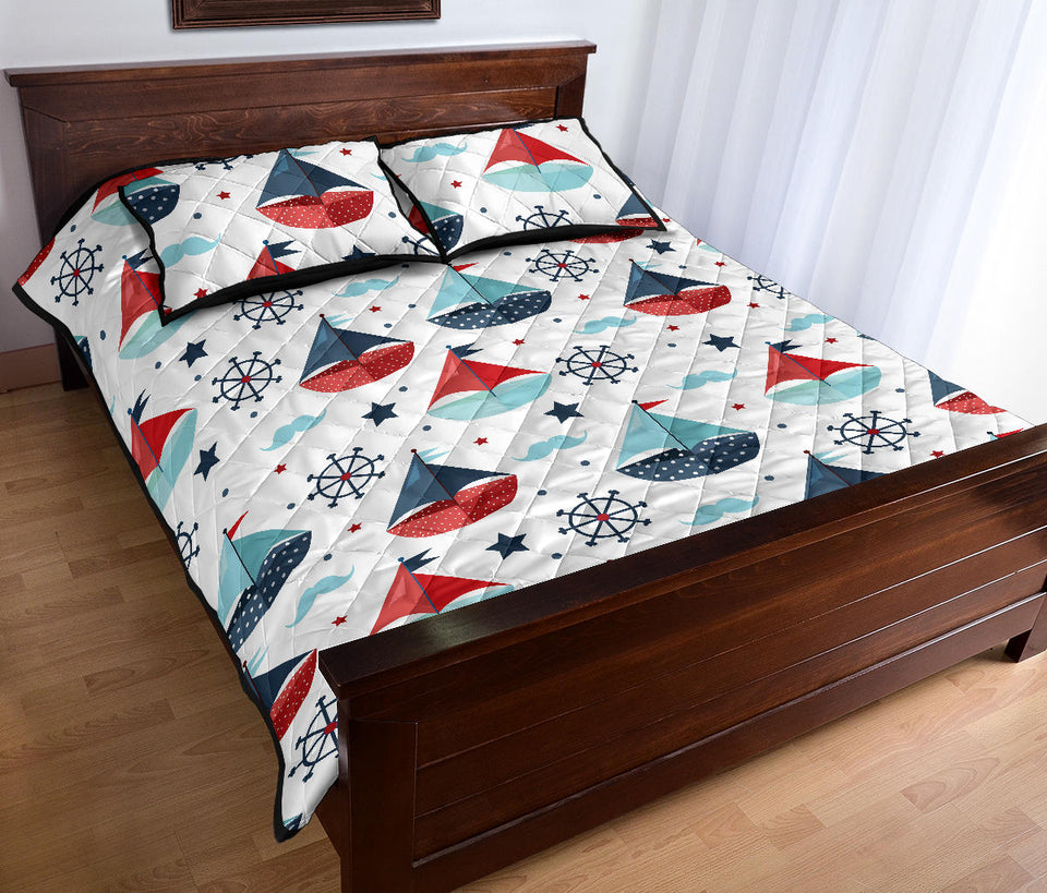 Cute color paper sailboat pattern Quilt Bed Set