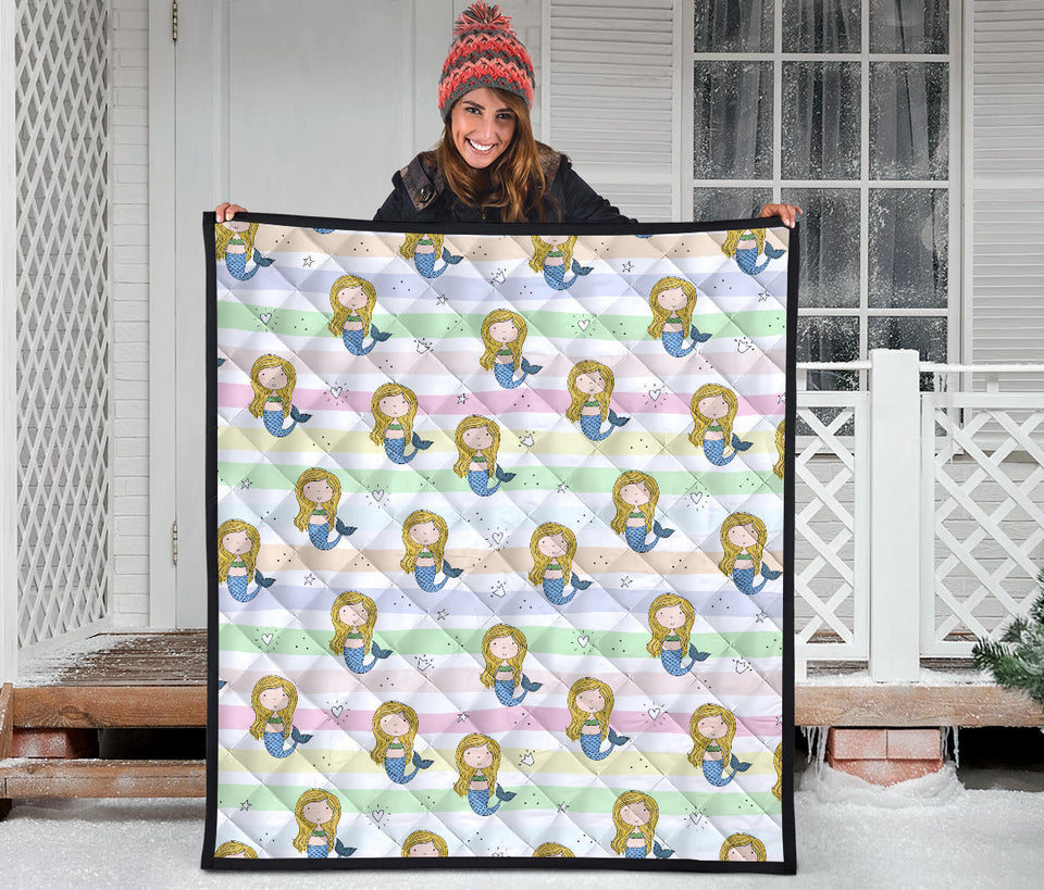 Cute Hand Drawn Mermaid Premium Quilt