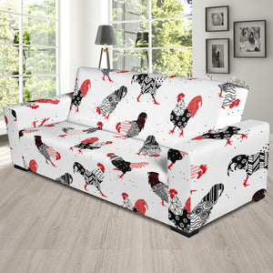 Cool Rooster Chicken Cock Floral Ornament Background Sofa Slipcover