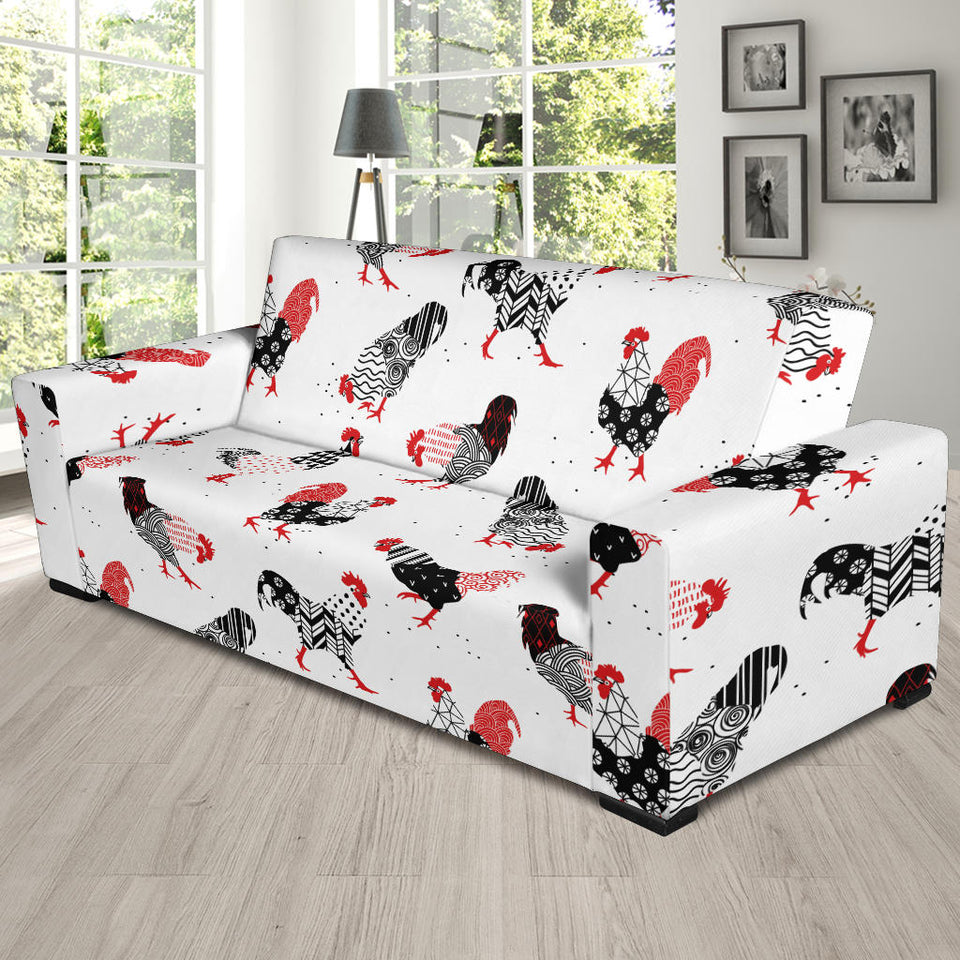 Cool Rooster Chicken Cock Floral Ornament Background Sofa Slipcover