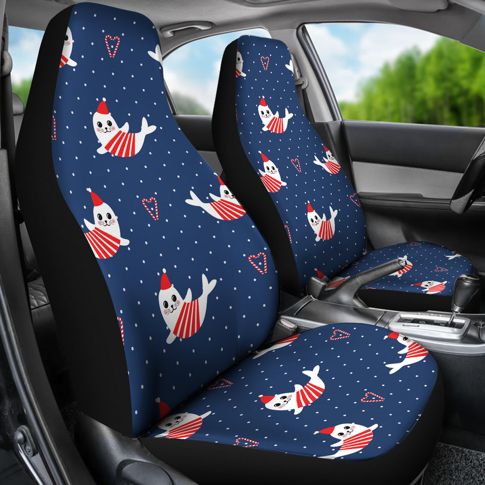 Cute Sea Lion Seal Christmas Hat Candy Cane Heart Pattern  Universal Fit Car Seat Covers