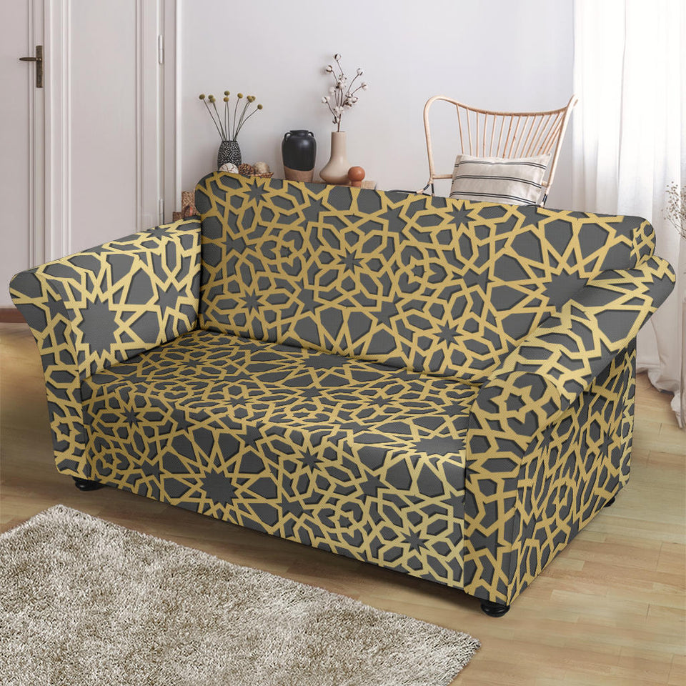 Arabic Star Gold Pattern Loveseat Couch Slipcover