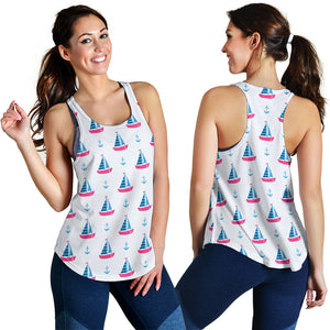 Sailboat anchor pattern Women Racerback Tank Top