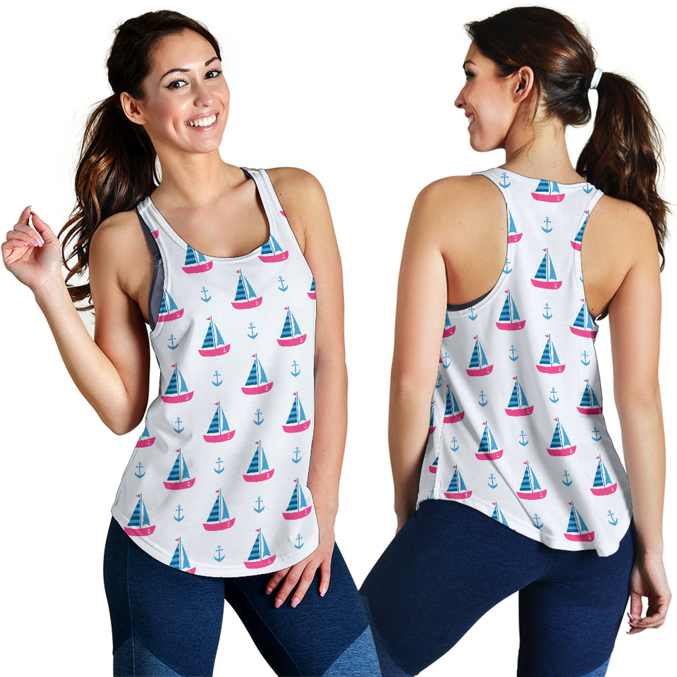 Sailboat anchor pattern Women Racerback Tank Top