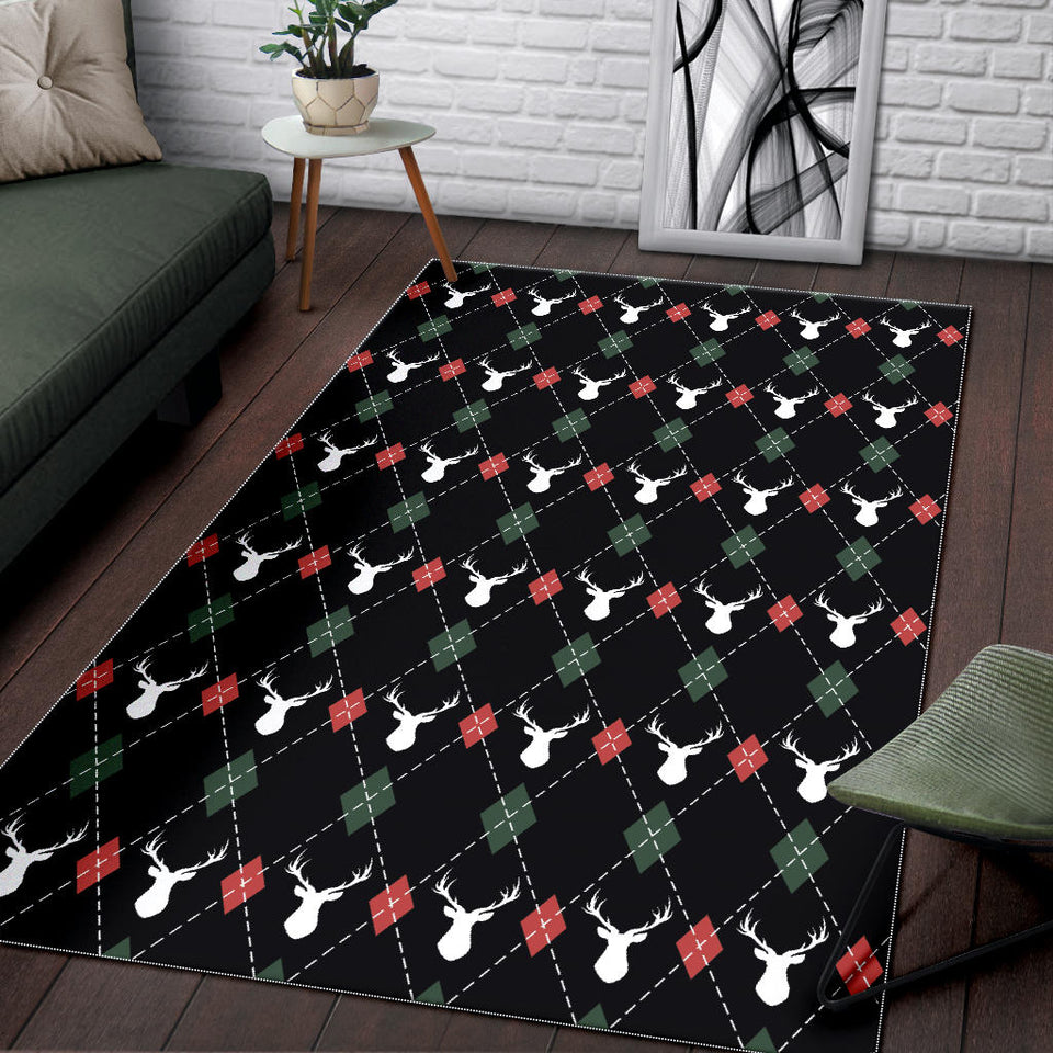 Deer Christmas New Year Pattern Argyle Area Rug