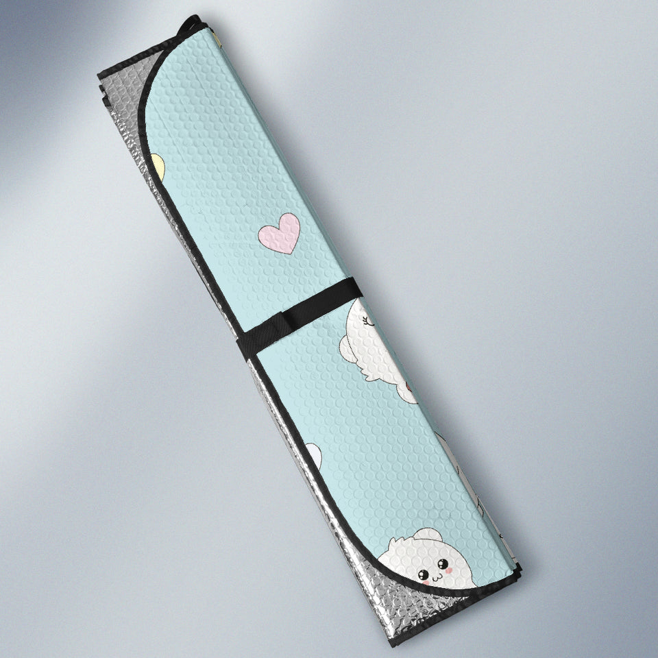 White Cute Hamsters Heart Pattern Car Sun Shade