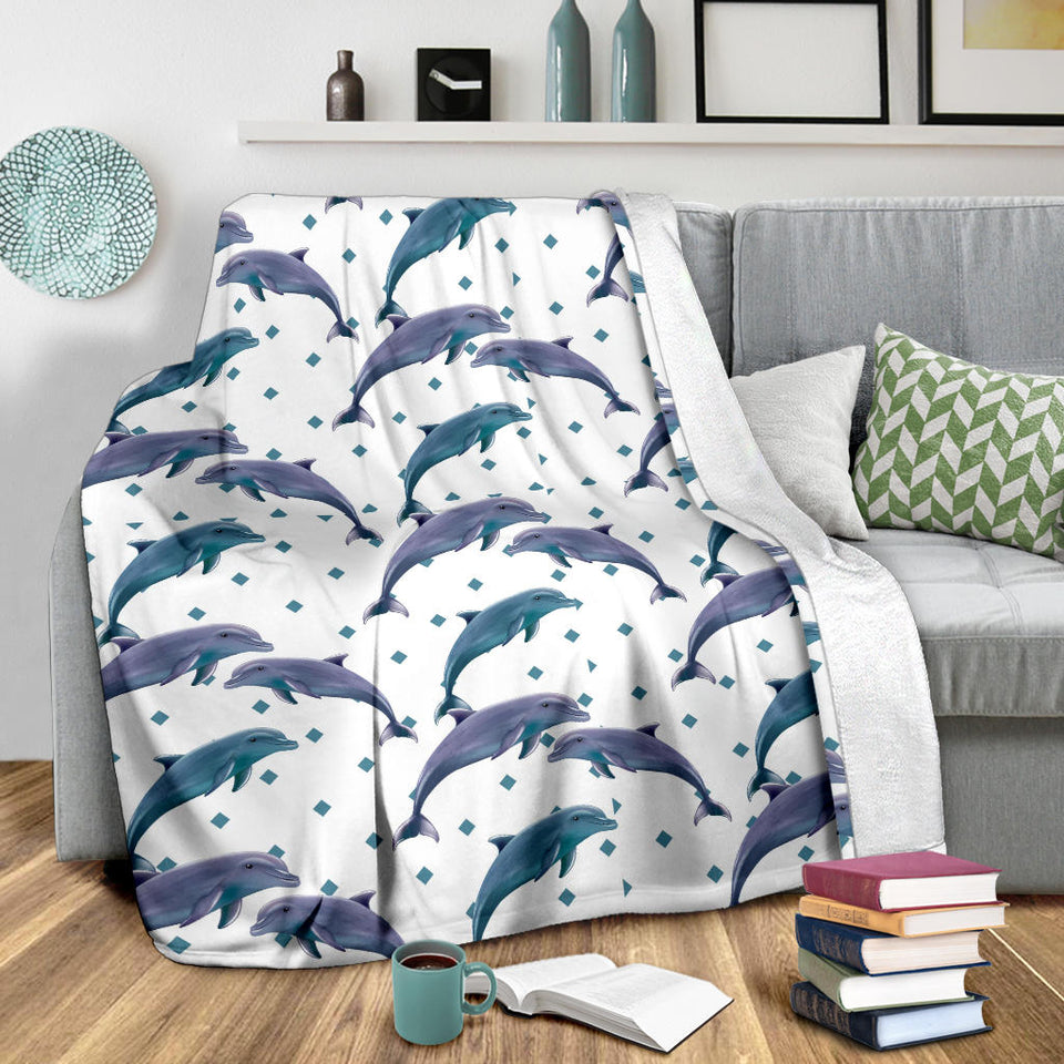 Dolphins Pattern Dotted Background Premium Blanket