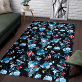 Skull Flower Roses Leave Pattern Area Rug
