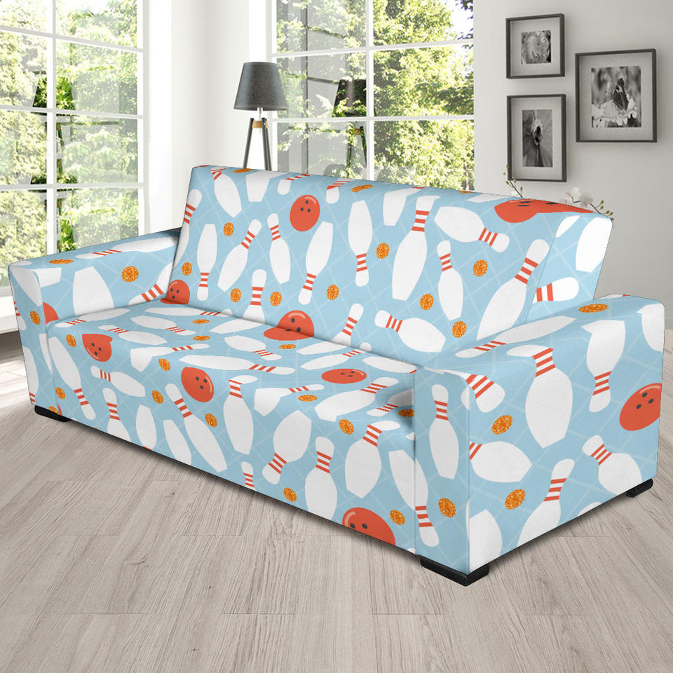 Bowling Ball Bowling Pins Blue Blackground Sofa Slipcover