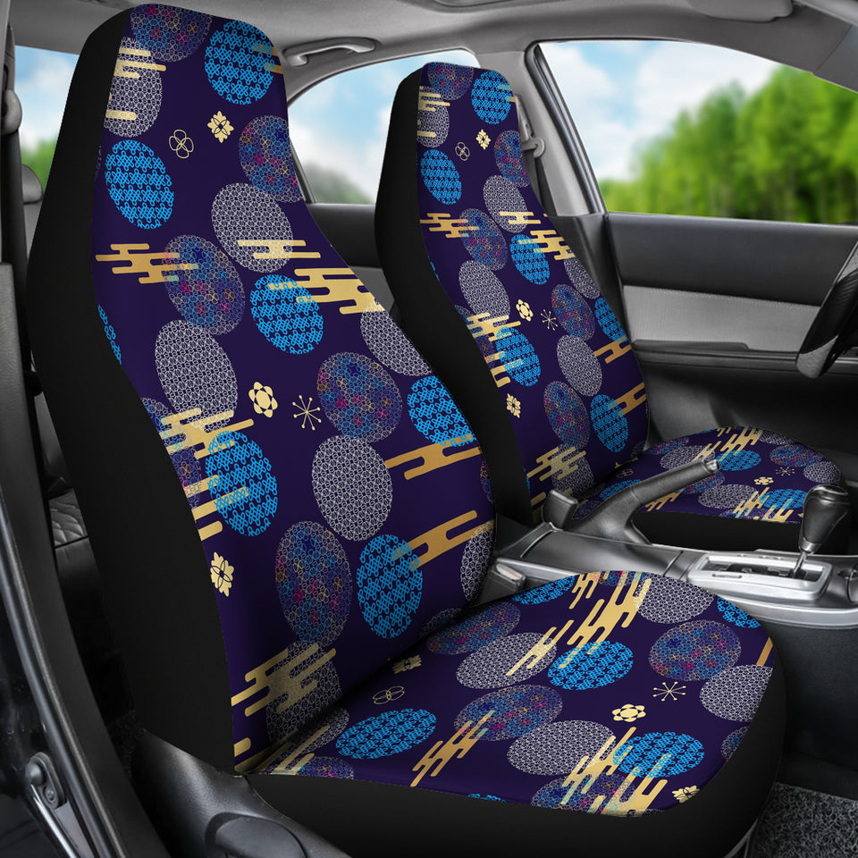 Blue Japanese Pattern Cloud Wave Flower Universal Fit Car Seat Covers
