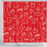Sushi Pattern Red Background Shower Curtain Fulfilled In US