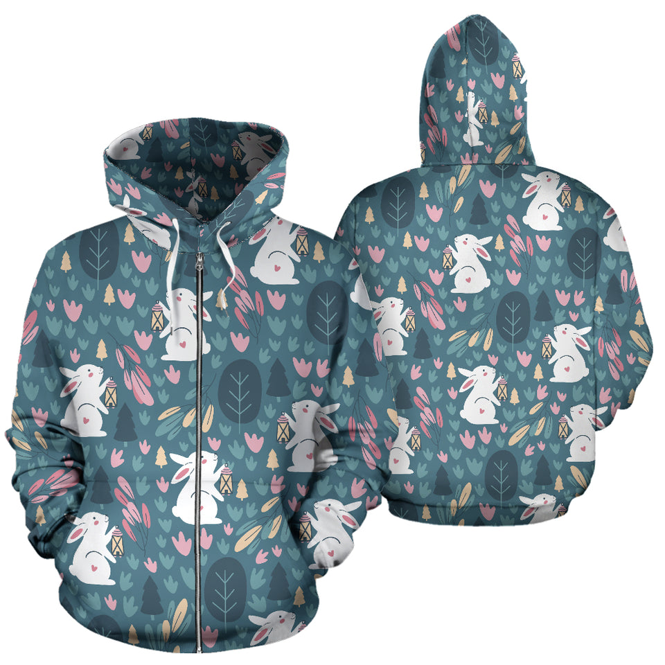 Cute Rabbit Pattern Zip Up Hoodie