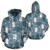 Cute Rabbit Pattern Zip Up Hoodie