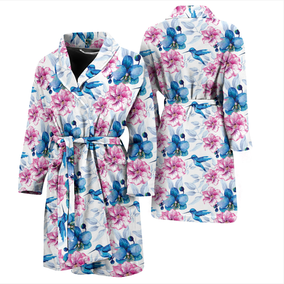 Hummingbird Pattern Print Design 02 Men's Bathrobe