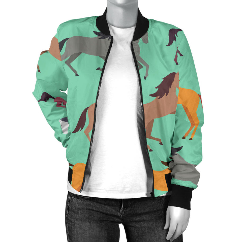 Colorful Horses Pattern Women'S Bomber Jacket