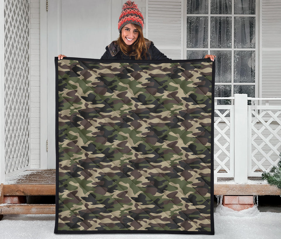 Dark Green Camo Camouflage Pattern Premium Quilt