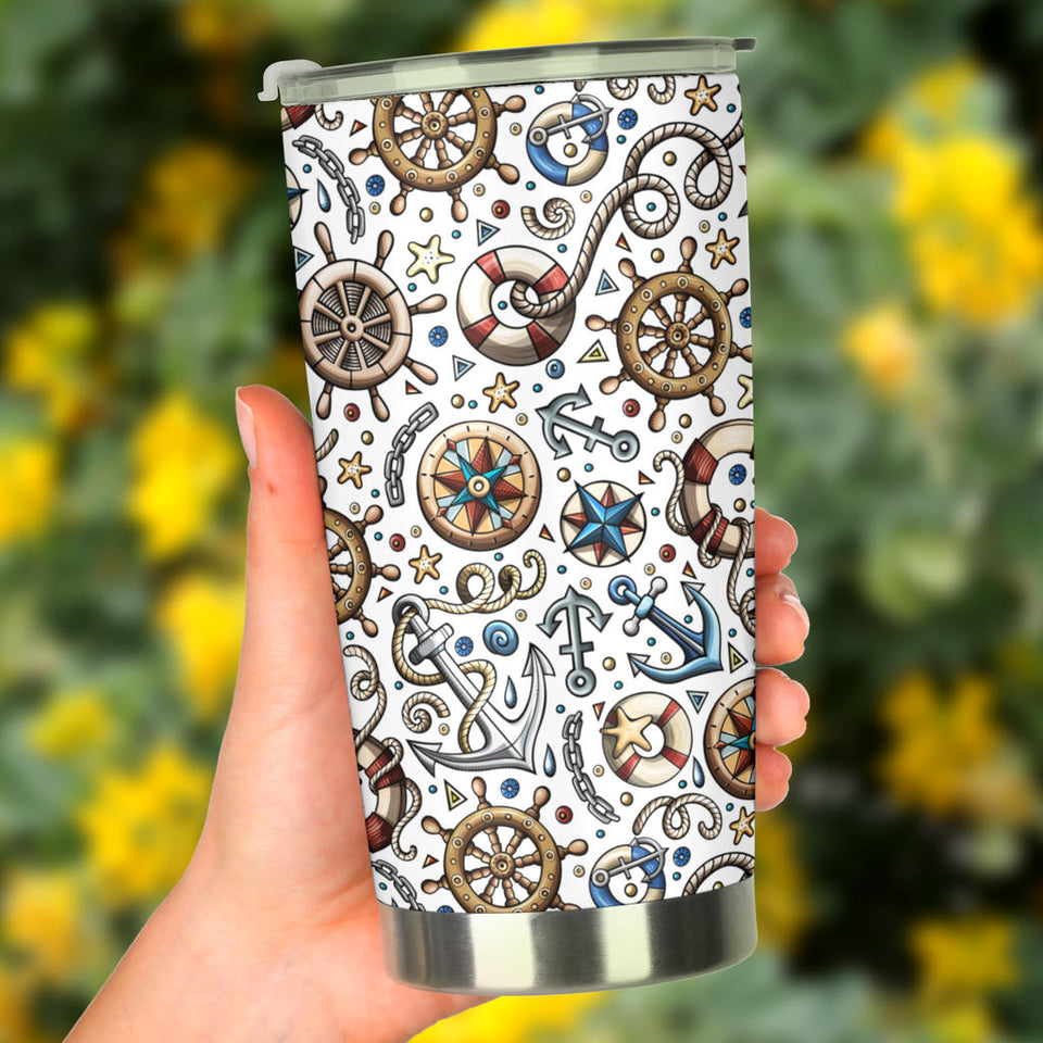 Cute Nautical Steering Wheel Anchor Pattern Tumbler