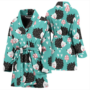 Hedgehog Pattern Print Design 03 Women's Bathrobe